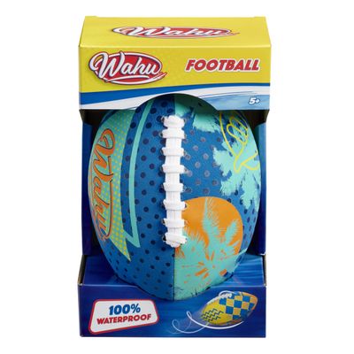 WAHU 100% Waterproof Beach Football with Real Laces for in and Out of Water Play, 9" Outdoor Football for Pool and Beach Games, Blue