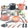 Bruvoalon 32Pcs Kids Play Kitchen Toys Set, Toddlers Pretend Cooking Playset Acccessories with Pots Pans, Utensils Cookware, Foods, Canned Veges, Learning Gift for Kids Girls Boys (Pink) view 1