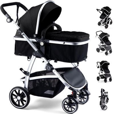 Hagaday Baby Stroller, 2-in-1 Reversible Toddler Seat with Bassinet Mode, Foldable Infant Stroller with Canopy, One Button Brake, Adjustable Handle, Newborn Pushchair(Black)