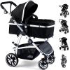 Hagaday Baby Stroller, 2-in-1 Reversible Toddler Seat with Bassinet Mode, Foldable Infant Stroller with Canopy, One Button Brake, Adjustable Handle, Newborn Pushchair(Black) view 1