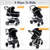 Hagaday Baby Stroller, 2-in-1 Reversible Toddler Seat with Bassinet Mode, Foldable Infant Stroller with Canopy, One Button Brake, Adjustable Handle, Newborn Pushchair(Black) view 2
