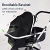 Hagaday Baby Stroller, 2-in-1 Reversible Toddler Seat with Bassinet Mode, Foldable Infant Stroller with Canopy, One Button Brake, Adjustable Handle, Newborn Pushchair(Black) view 3