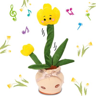 Cuteoy Talking Tulips Plush Toy Repeats What You Say Dancing Walking Mimicking Twisting Stuffed Animal Musical Electric Interative Christmas Birthday Girls Boys Flowers Gifts