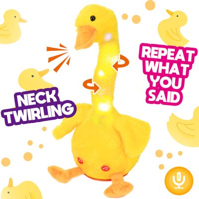 Hopearl Glowing Dancing Duck Toy Repeats What You Say Talking Duckling Toy Wriggle Singing Mimicking Twisting Light Up Interactive Animated Toy Speaking Plush Gift for Kids, Yellow, 13''