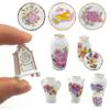 iLAND Miniature Dollhouse Accessories for Dollhouse Furniture, Mini Porcelain Vases and Decorative Plates w/a Desk Clock (Elegant Rose 11pcs) view 1
