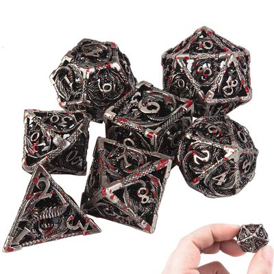 DND Dice Hollow D&D Metal Dice Dungeons and Dragons Dice Set with Gift Box 7 PCs Steampunk Polyhedral Dice Games Set for RPG,MTG,Pathfinder,(Dragon Blood Spattered)