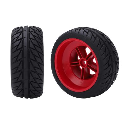 Alomejor 4Pcs RC Car Rubber Tires Wheel Rim Set RC Car Tires Hub RC Car Rubber Tires RC Truck Wheel Tyre RC Car Upgrade Parts for 1/10 Short Course Truck(red)