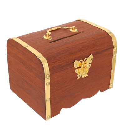 1pc Wooden Treasure Box Sized Bank Lock Practical Storage for Wooden Money Case Encourages Saving Creative Desktop Decoration
