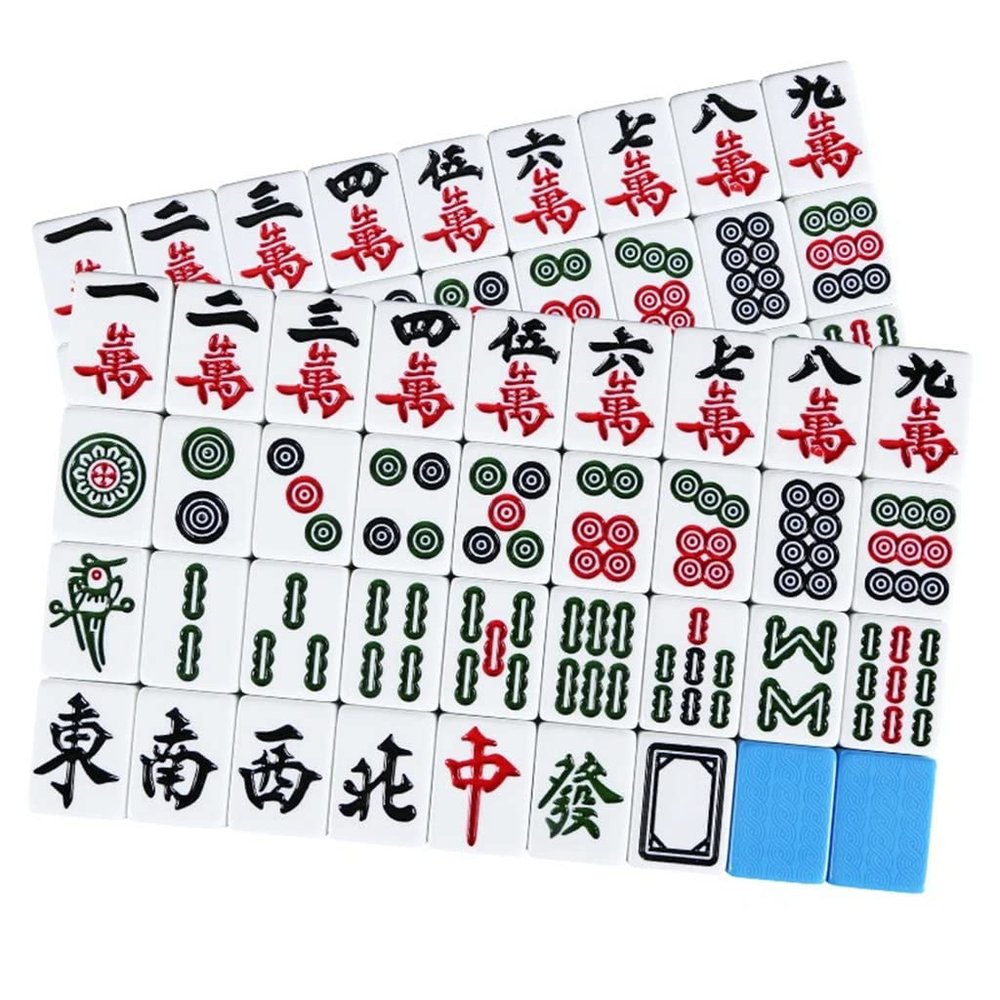 SHATONG Mahjong Mahjong Set of 144 Tiles Professional Chinese Mahjong Set with 4 Dice Suitable for Automatic Mahjong Machine(Color : Blue)