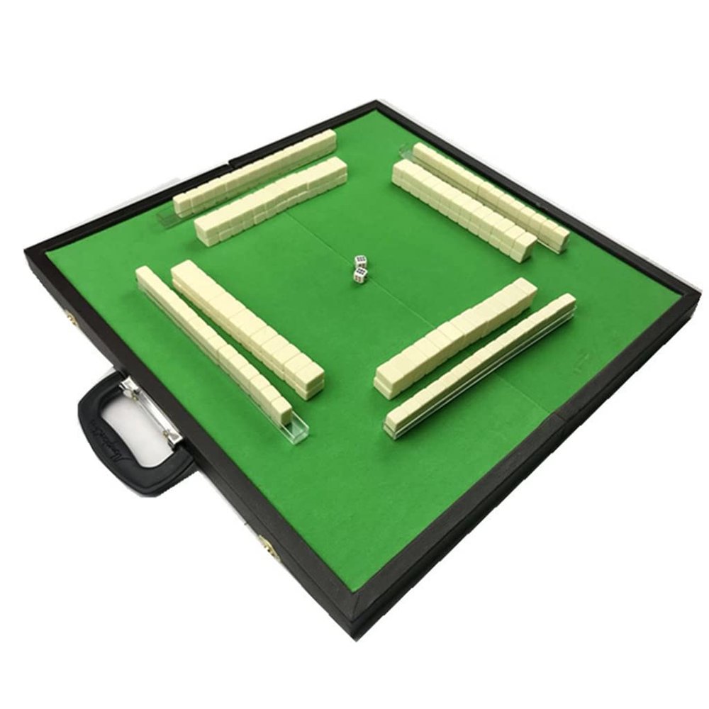 SHATONG Mahjong 144 Melamine Tiles Chinese Mahjong Game Set with Folding Chinese Mahjong Table Game Portable Travel Majhong Games Set for Home Party Family