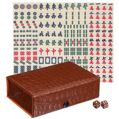 BESTOYARD Portable Mini Travel Mahjong Tile Set Chinese Mahjong Game with 146 Brown Carrying Case for Adult Beginner Players and Elderly, Travel-Friendly Family Gatherings and Leisure Activities