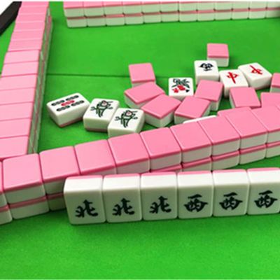 SHATONG Small Travel Mahjong Chinese Mahjong Set,144 Melamine Tiles with Foldable Chinese Mahjong Gaming Table Board Game(Color,: A,Size : 28x20x15mm)