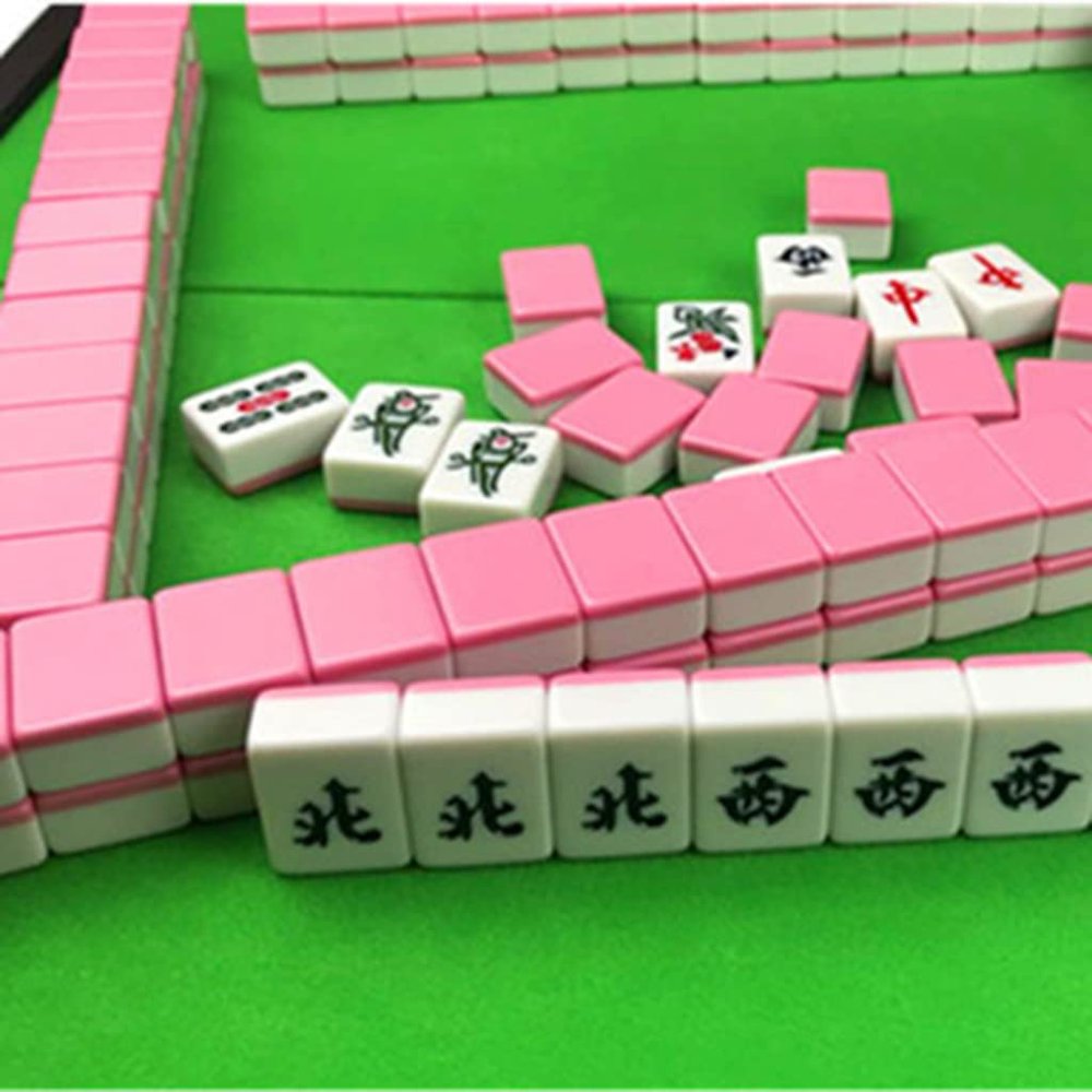 SHATONG Small Travel Mahjong Chinese Mahjong Set,144 Melamine Tiles with Foldable Chinese Mahjong Gaming Table Board Game(Color,: A,Size : 28x20x15mm)