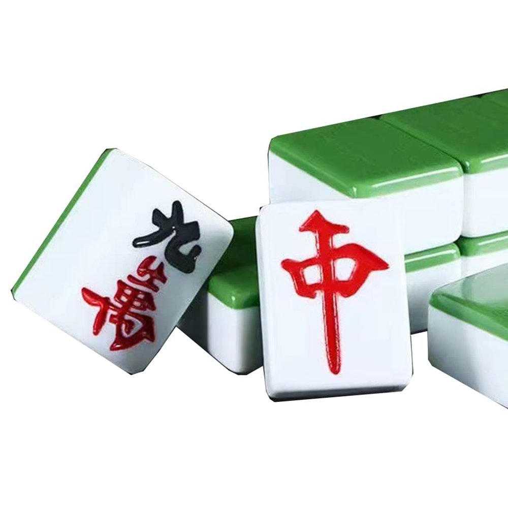 SHATONG Professional Chinese Mahjong Set 144 Tiles with 4 Dice Classic Board Game for Travel Party Family Game Gift(Color : Green)