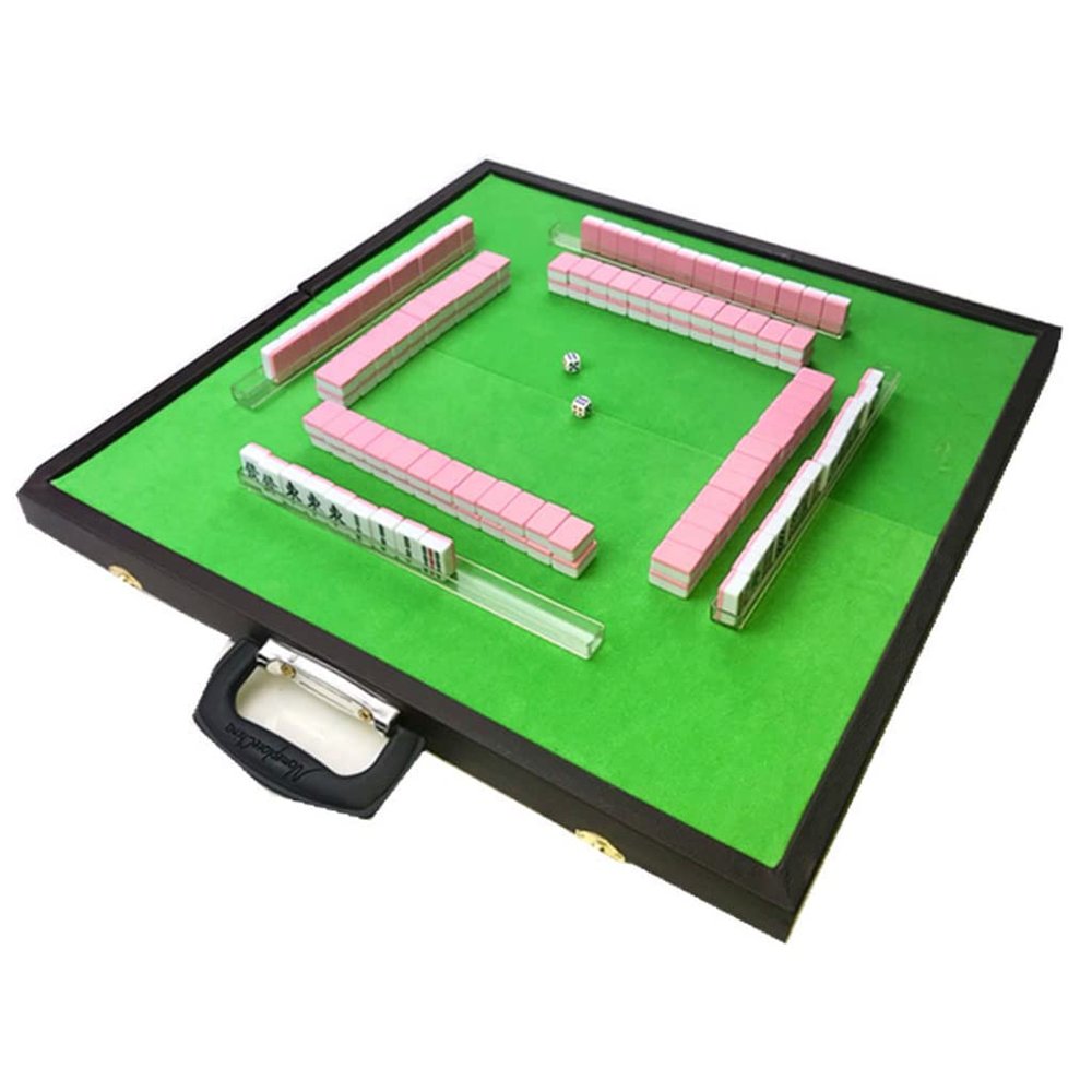 SHATONG Mini Travel Mahjong Chinese Mahjong Set,144 Tiles,Foldable Mahjong Table,Ruler,for Adults,Families and Kids Ages 8 and Up(Color,: A,Size: 24x16x12mm)