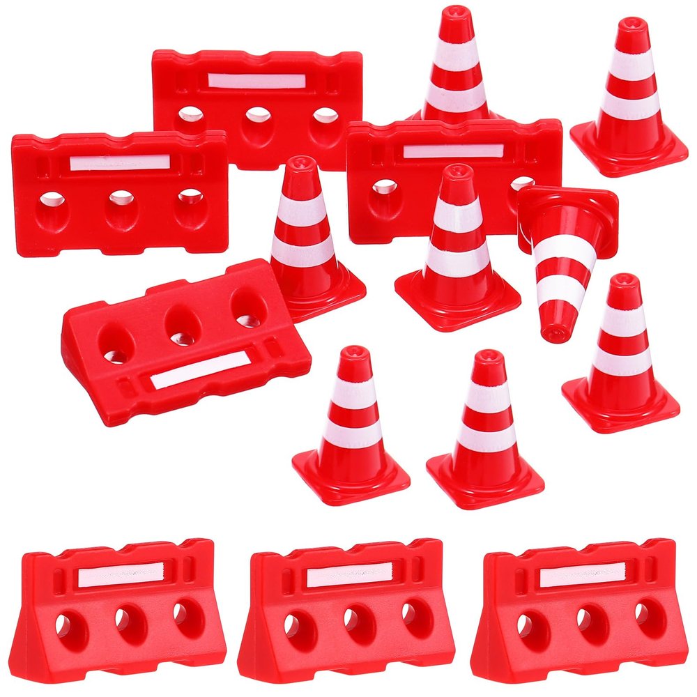 Toyandona 12pcs Construction Traffic Sign Set, Mini Traffic Cones Traffic Barricade Signs Toy Plastic Road Street Signs Toys for Kids Cone Construction Theme Party Favors