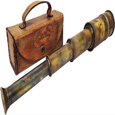 Captain's Functional Telescope | Brass Made | Glass Optics and High Magnfication | Pirate's Instrument| Camouflage Finish | 16in Long | 1Pc in Leather Bag | Handheld Style Spyglass