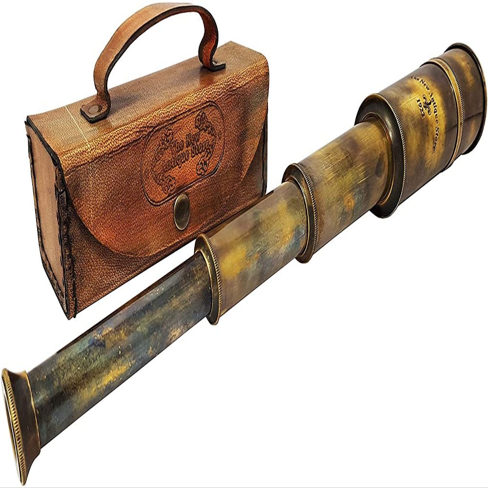 Captain's Functional Telescope | Brass Made | Glass Optics and High Magnfication | Pirate's Instrument| Camouflage Finish | 16in Long | 1Pc in Leather Bag | Handheld Style Spyglass