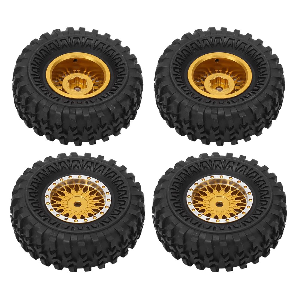 01 02 015 Labuduo RC Metal Rims Rubber Tires, 1/24 RC Car Wheels Tires 4Pcs with Brass Coupler for Axial SCX24 AXI90081 Gold 01 02 015YFfYr-11 01 02 015YFfYr-11