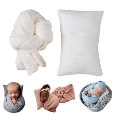 Coberllus Newborn Photography Props Blanket Stretch Knitted Twist Wrap & Posing Pad Prop for Baby Boys Girls Photo Shoot Set (Creamy White)