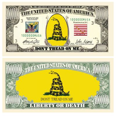 American Art Classics Pack of 100 - Don't Tread On Me - Gadsden Flag Tea Party Collectible Novelty Dollar Bill