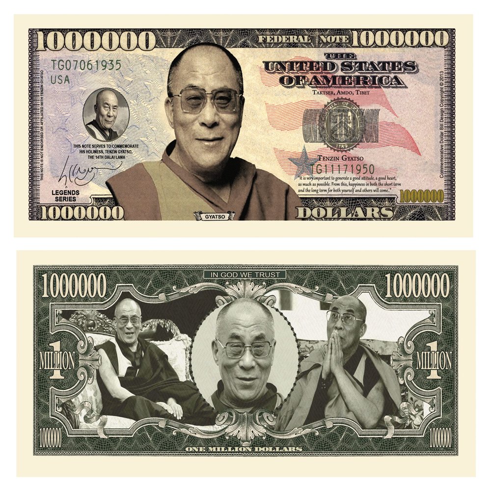 American Art Classics Pack of 50 Bills - Dalai Lama Million Dollar Novelty Collectible Bill - The 14th Dalai Lama