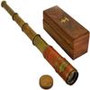 Beautiful Leather Encased Brass Telescope with Wood Box Handmade view 1