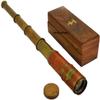 Beautiful Leather Encased Brass Telescope with Wood Box Handmade view 2