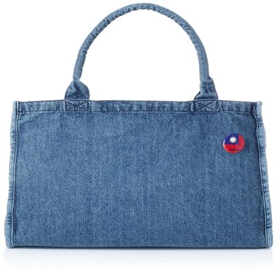 F-Style F-SD010558-034 Tote Bag, Flag with Can Badge, Denim Tote Bag