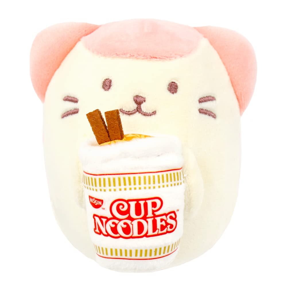 Anirollz Stuffed Animal Plush Toy Official Nissin Cup Noodles Fabric Squishy Ball Doll | Soft, Squishy, Warm, Cute, Comfort, Safe| Birthday Gift Stress Ball Kitty Cat with Cup Noodles Kittiroll
