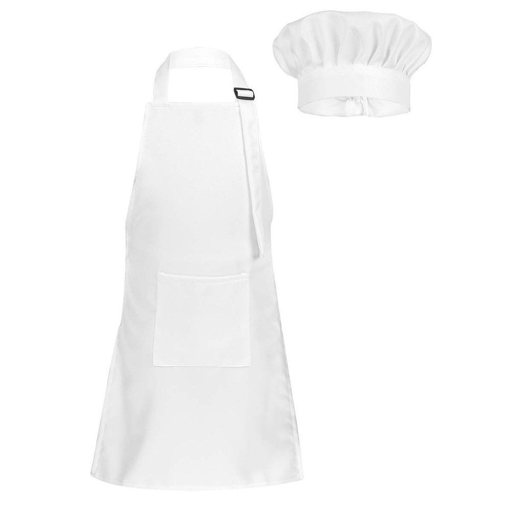 Huimingda Unisex Kids Apron and Chef Hat Set Fancy Dress Up Costume for Kitchen Cooking Baking Painting Training White Small