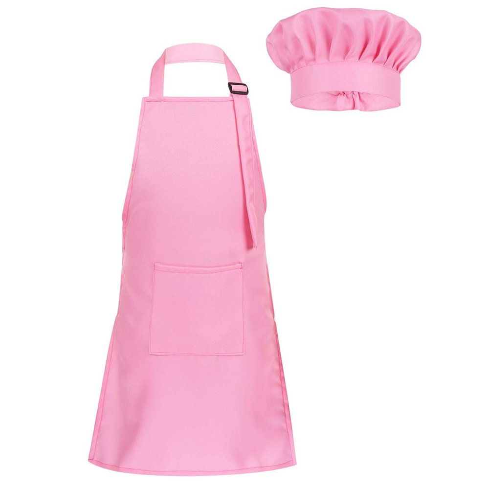 Huimingda Unisex Kids Apron and Chef Hat Set Fancy Dress Up Costume for Kitchen Cooking Baking Painting Training Pink Large