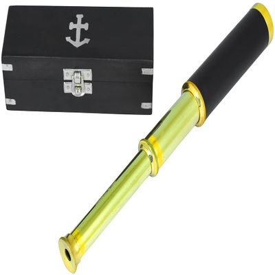 12 Inch Vintage Antique Handheld Adjustable Zoomable Monocular Nautical Brass Telescope Copper Finish in Hand Crafted Rosewood Box Navy Pirate Navigation Spyglass Pirate Accessory Gifts