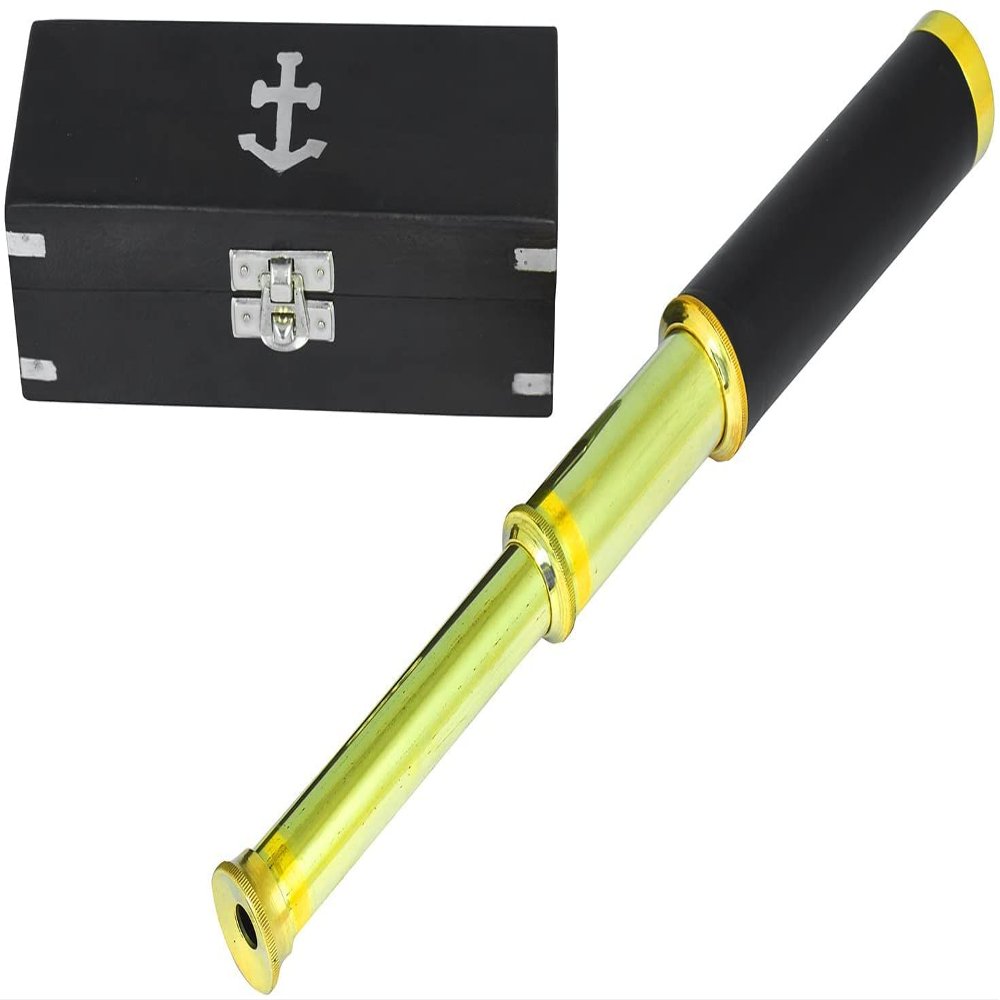 12 Inch Vintage Antique Handheld Adjustable Zoomable Monocular Nautical Brass Telescope Copper Finish in Hand Crafted Rosewood Box Navy Pirate Navigation Spyglass Pirate Accessory Gifts