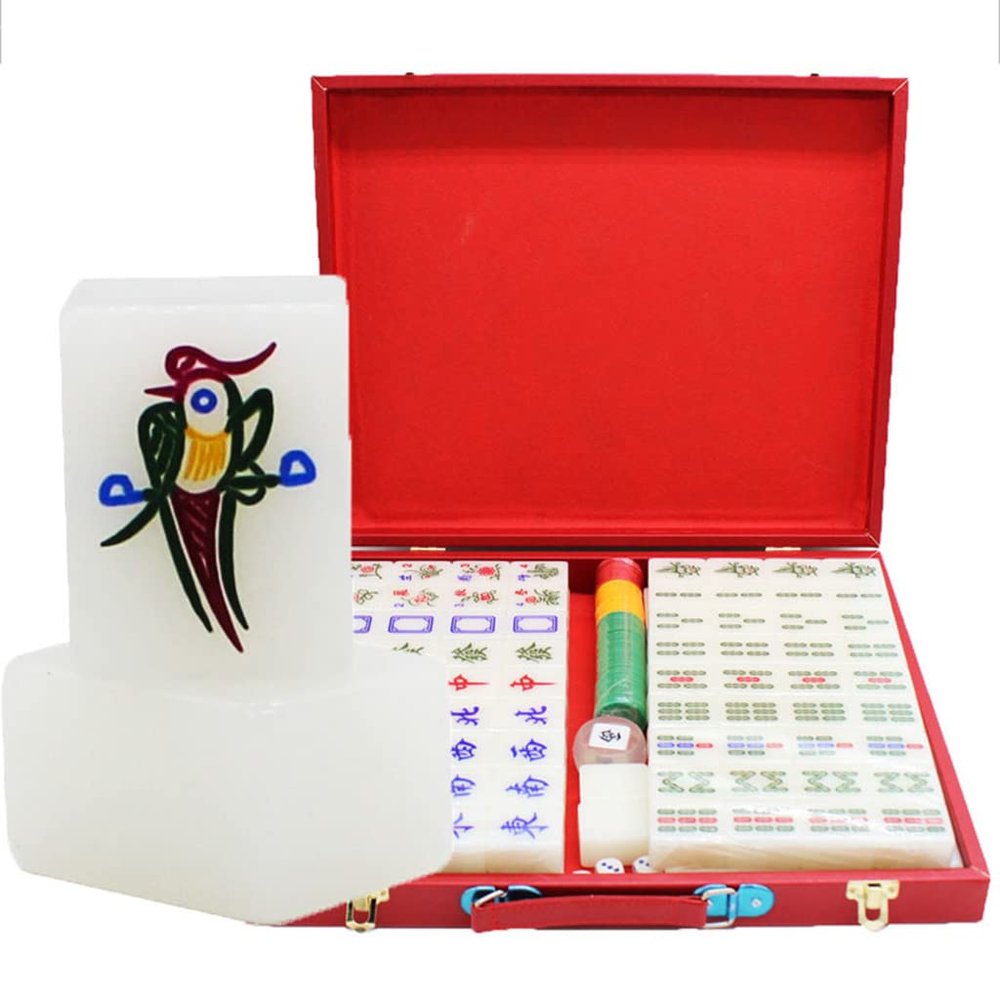 SHATONG Mahjong 144 Chinese Mahjong with Storage Case and Other Accessories Portable Complete Majong Game Sets for Travel Party Family Game Gift(Size: 362720mm)