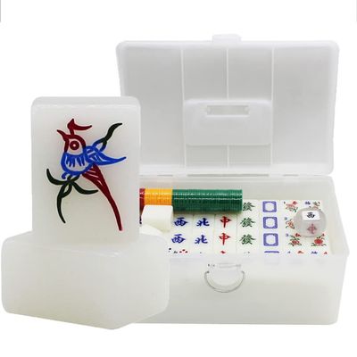 SHATONG Chinese Mahjong Suet White Household 36mm 144 Tiles Acrylic Material Hand-Rubbed Mahjong Tile with Plastic Box and Other Accessories for Adults,Kids,Boys and Girls