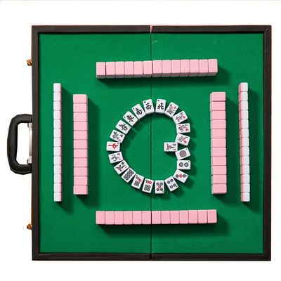 SHATONG Traditional Chinese Mahjong Game Set 144 Melamine Tiles with Foldable Mahjong Table Traditional Travel Party Family Game Gift for Chinese Style Game Play