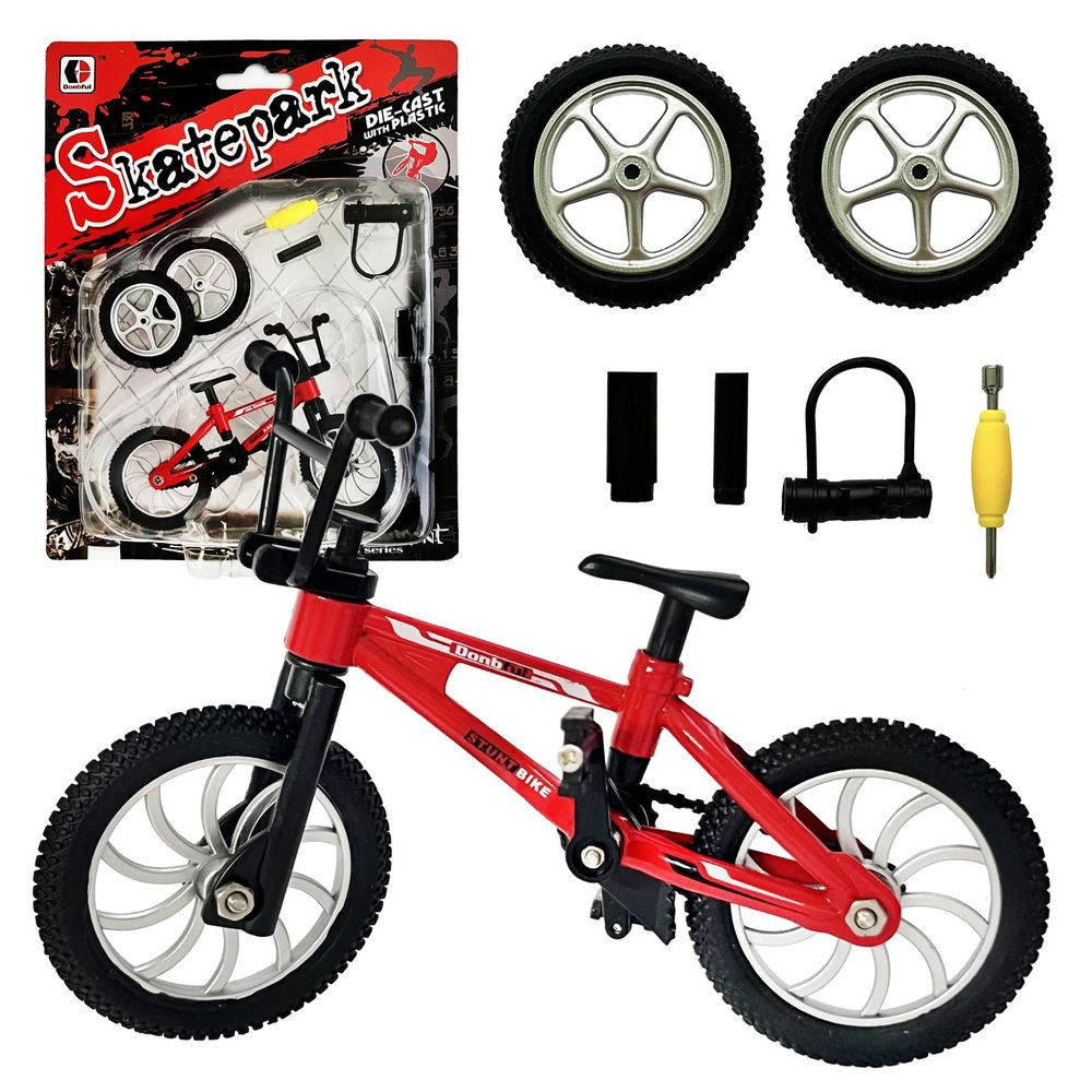 kidbeile Mini Finger Bike Toy  Alloy Mountain Bicycle Model with Tools, Movable Parts, Gift for Kids & Collectors (Red)