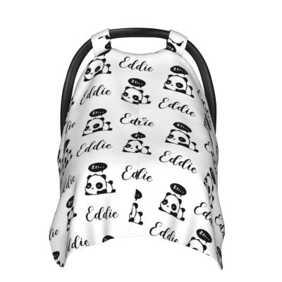 Personalized Baby Car Seats Canopy for Babies with Name, Custom Multi-use Covers for Baby Boys Girls, Cute Little Panda Minky Nursing Breastfeeding Stroller Cover Canopies for Newborn Infant