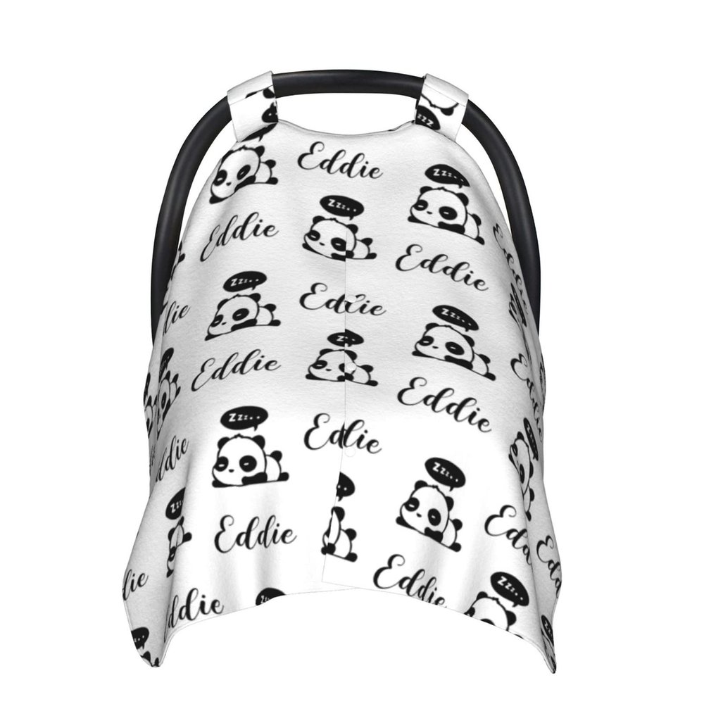 Personalized Baby Car Seats Canopy for Babies with Name, Custom Multi-use Covers for Baby Boys Girls, Cute Little Panda Minky Nursing Breastfeeding Stroller Cover Canopies for Newborn Infant