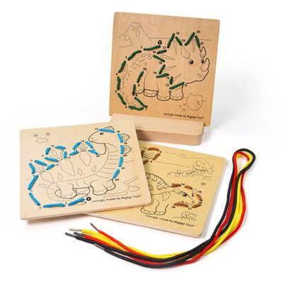 Bigjigs Toys, Lacing by Numbers - Dinosaur, Wooden Toys, Lacing Toy, Threading Toys, Wooden Threading Toys, Threading Toys for 3 Year Olds, Toddler Toys, Fine Motor Skills Toys