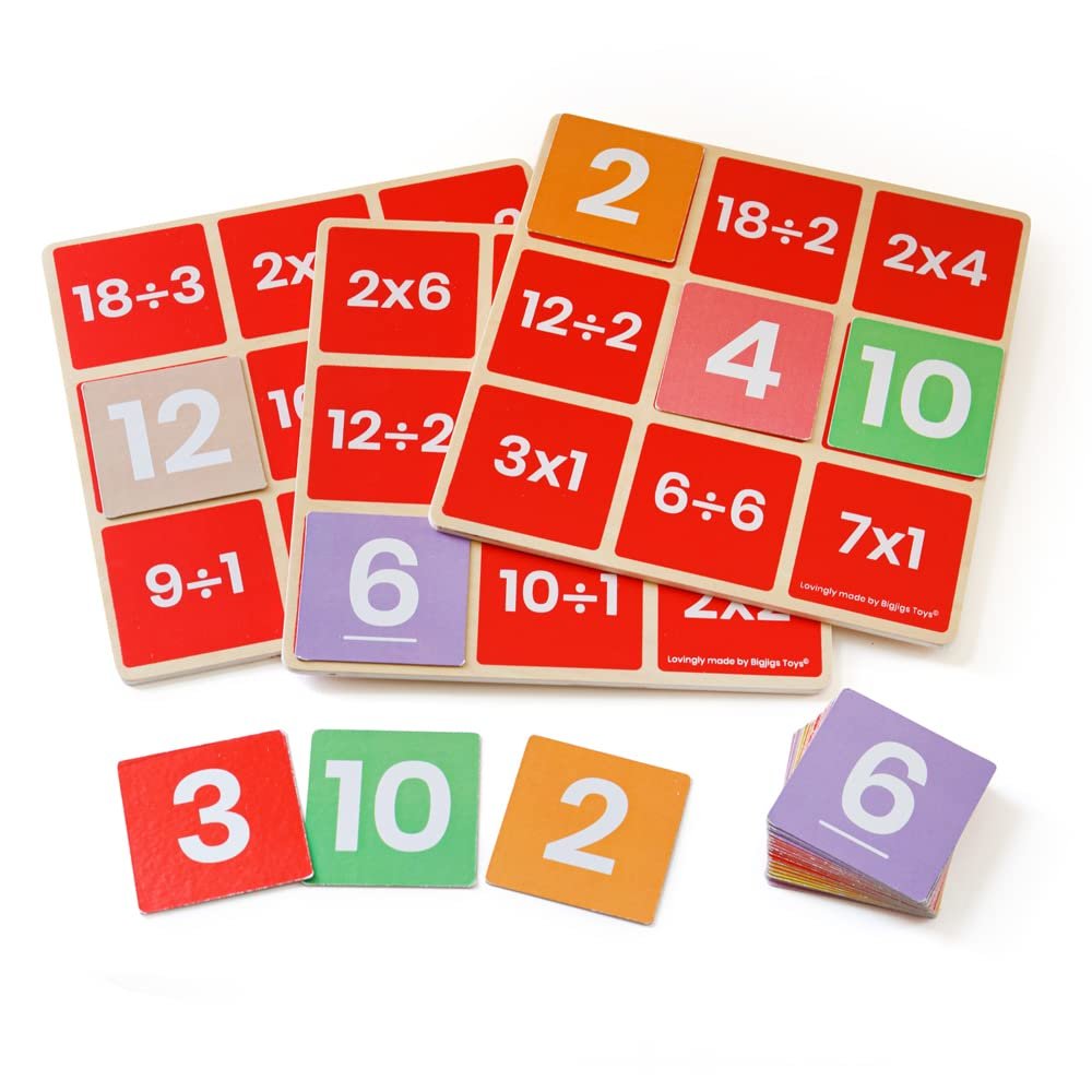 Bigjigs Toys, Maths Bingo Game - Multiply & Divide, Wooden Toys, Maths Game, Kids Bingo Game, Educational Toys, Bingo Set, Wooden Board Games, Maths Toy
