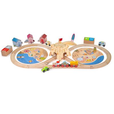 Bigjigs Rail, Coastal Clean Up Train Set, Wooden Train Set, Toys for 3 4 5 6 Year Olds, Traditional