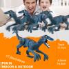 APOBATK Large Remote Control Velociraptor Toy - Realistic Jurassic Walking Dinosaur with Lights & Sounds - STEM Toy for Boys Ages 5-7 & 8-12 Blue view 2
