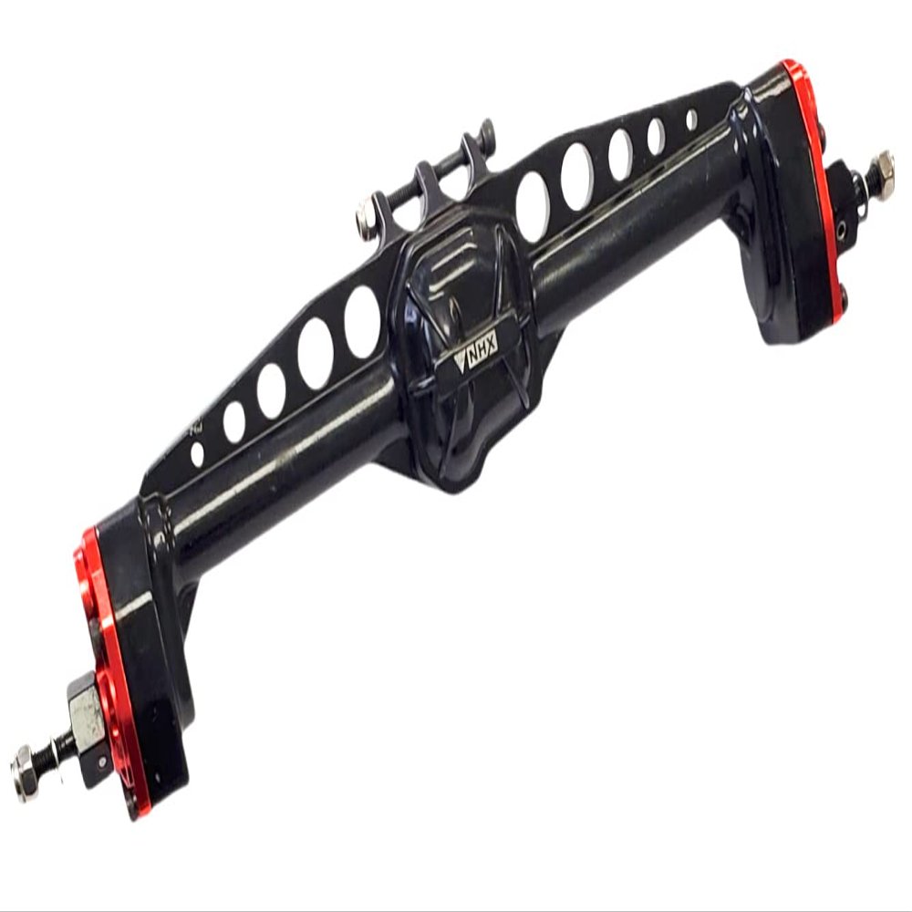 NHX RC Aluminum Portal Axle Set Rear w/Gears -Black/Red : Axial SCX10III
