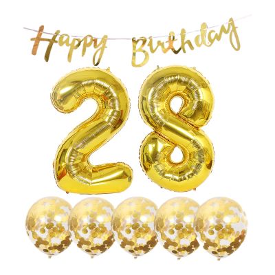 28th Birthday Decoration Happy Birthday Banner Balloons 28 Years Old Birthday Party Supplies Helium Balloons Number 28 Balloons Latex Balloon Foil Balloon, 28th Gold Birthday Party Decoration