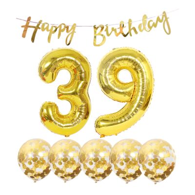 39th Birthday Decoration Happy Birthday Banner Balloons 39 Years Old Birthday Party Supplies Helium Balloons Number 39 Balloons Latex Balloon Foil Balloon, 39th Gold Birthday Party Decoration