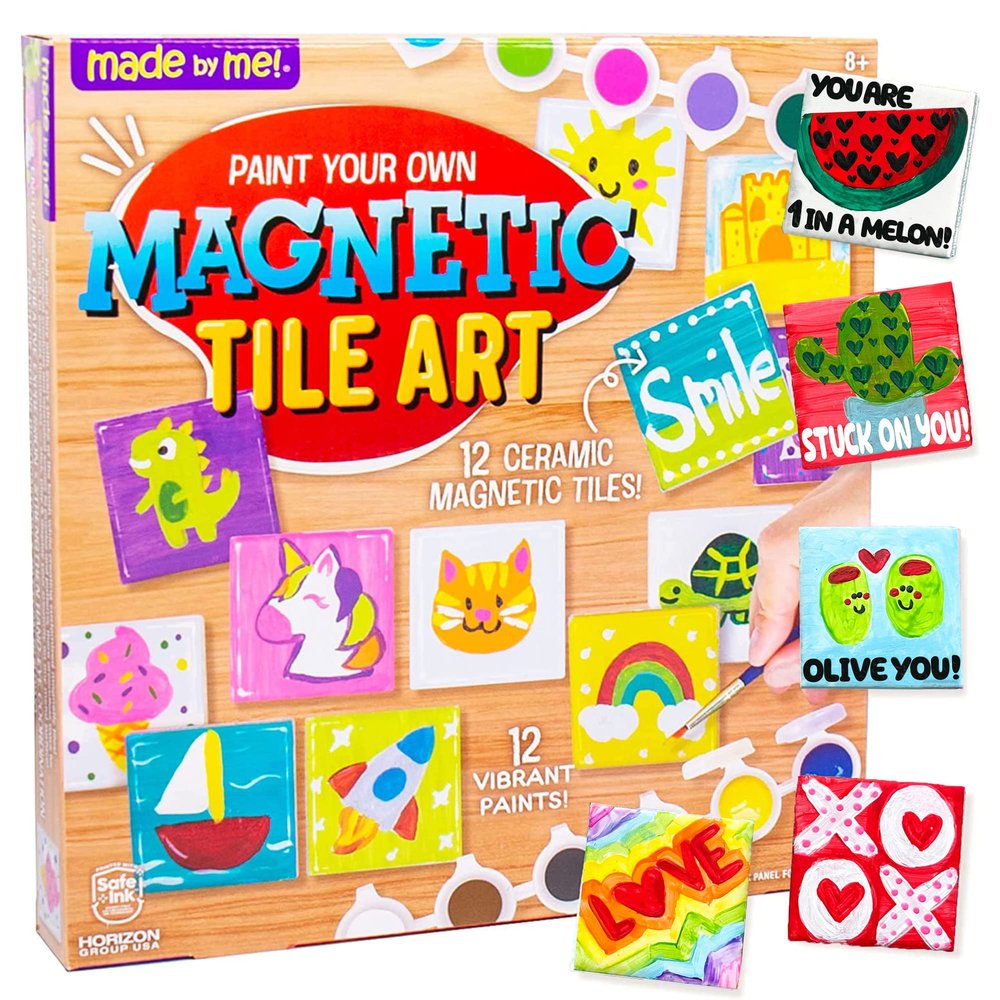 Made By Me! Paint Your Own Magnetic Tile Art DIY Ceramic Magnets Personalized Magnet Tiles Arts & Crafts Kit for Kids Ages 6+,Multi