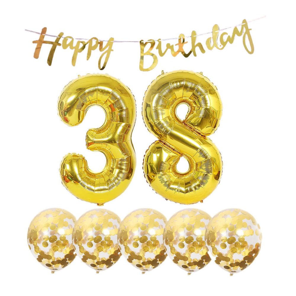38th Birthday Decoration Happy Birthday Banner Balloons 38 Years Old Birthday Party Supplies Helium Balloons Number 38 Balloons Latex Balloon Foil Balloon, 38th Gold Birthday Party Decoration