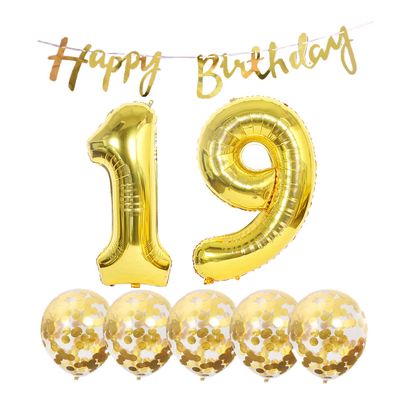 19th Birthday Decoration Happy Birthday Banner Balloons 19 Years Old Birthday Party Supplies Helium Balloons Number 19 Balloons Latex Balloon Foil Balloon, 19th Gold Birthday Party Decoration